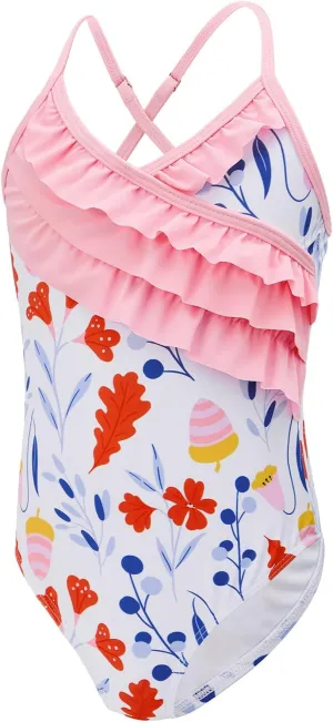 American Trends Girls One Piece Swimsuits Ruffle Beach Bathing Suits for Girls' One-Piece Swimwear