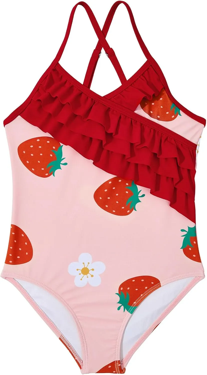 American Trends Girls One Piece Swimsuits Ruffle Beach Bathing Suits for Girls' One-Piece Swimwear
