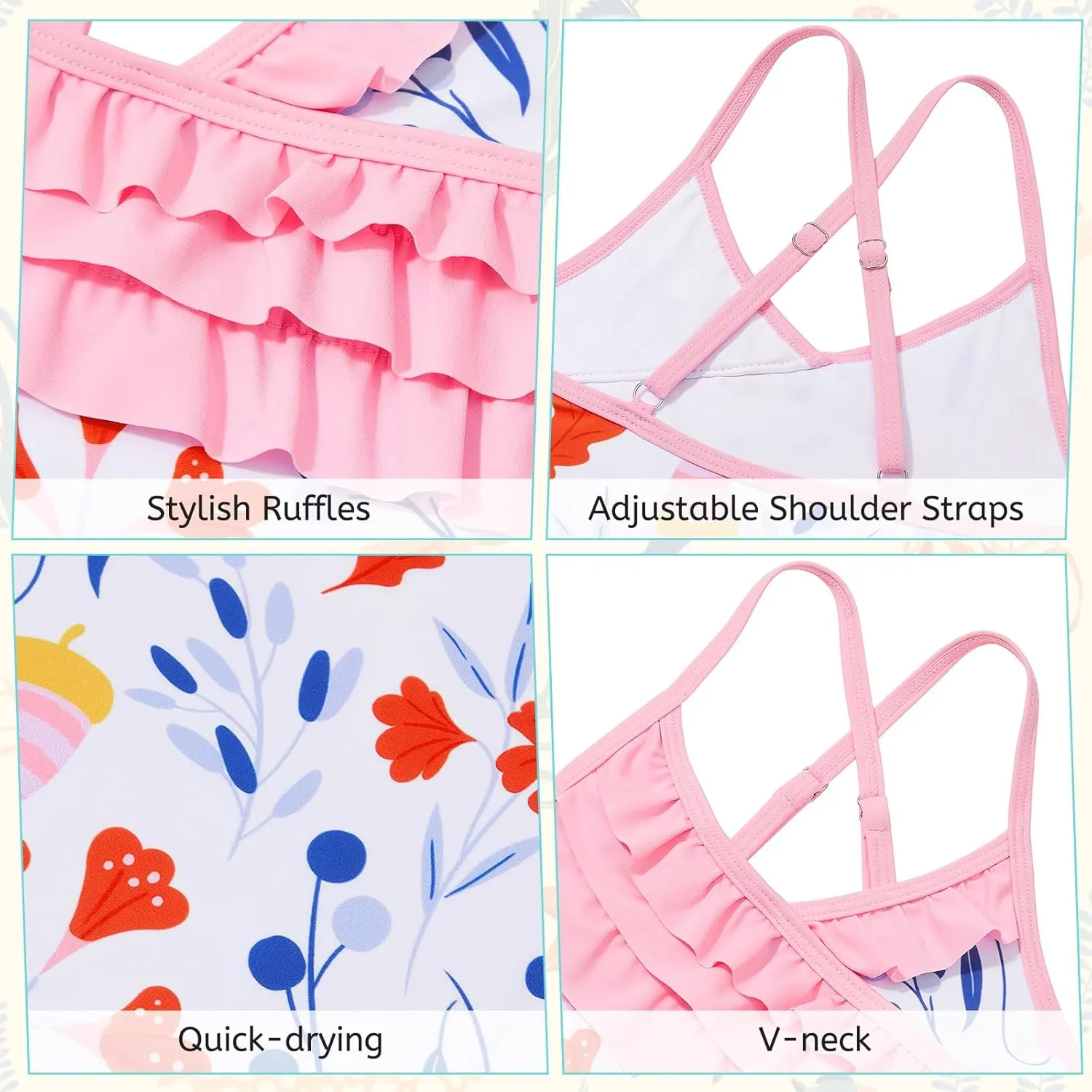American Trends Girls One Piece Swimsuits Ruffle Beach Bathing Suits for Girls' One-Piece Swimwear