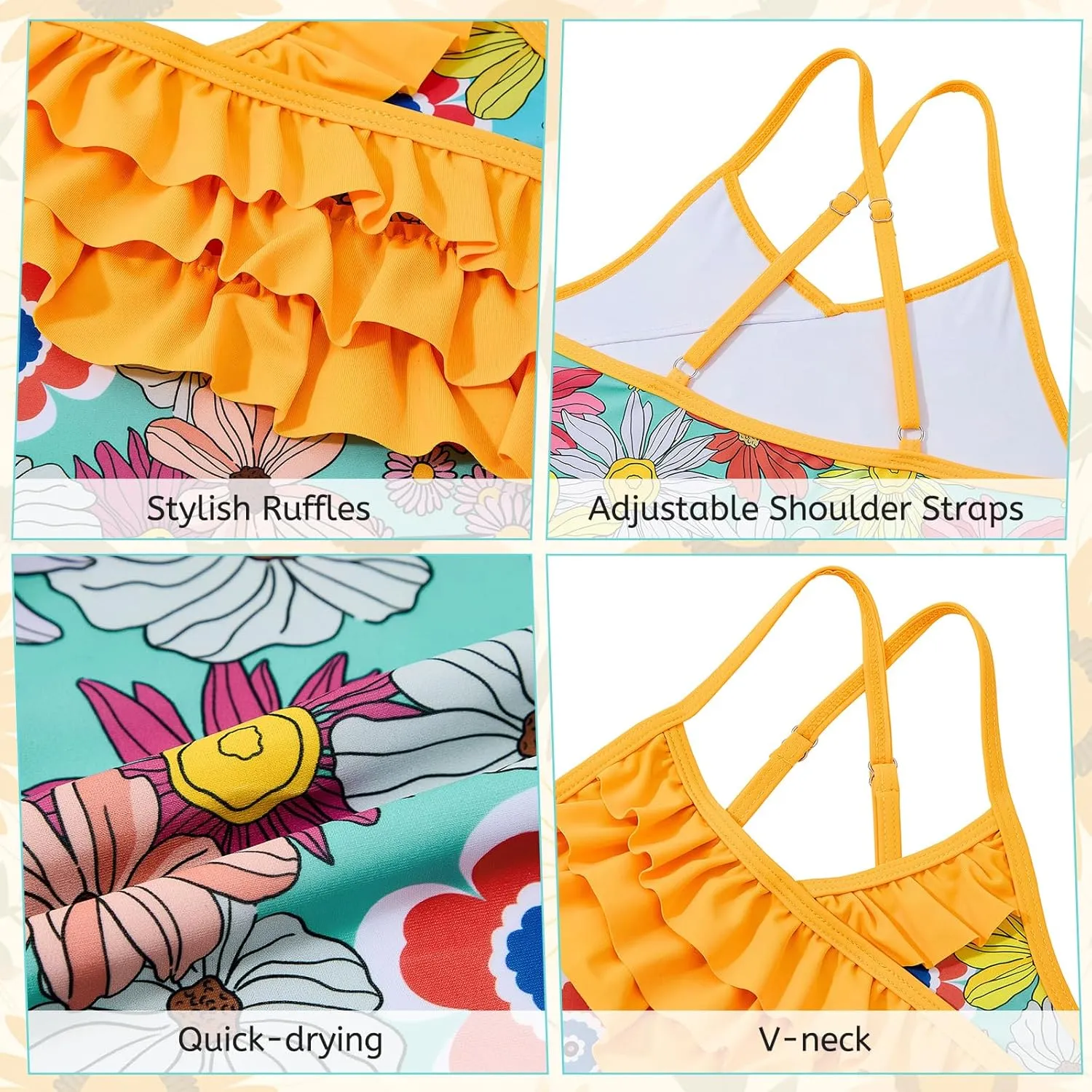 American Trends Girls One Piece Swimsuits Ruffle Beach Bathing Suits for Girls' One-Piece Swimwear