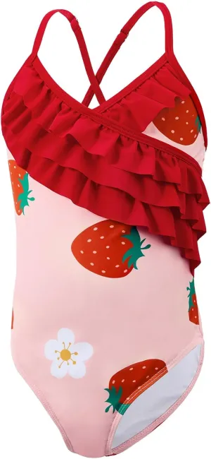 American Trends Girls One Piece Swimsuits Ruffle Beach Bathing Suits for Girls' One-Piece Swimwear