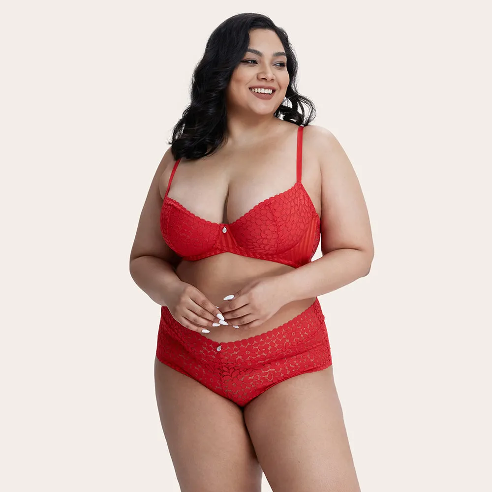 AMINA Floral Lace Sweet Love Red Boyshorts