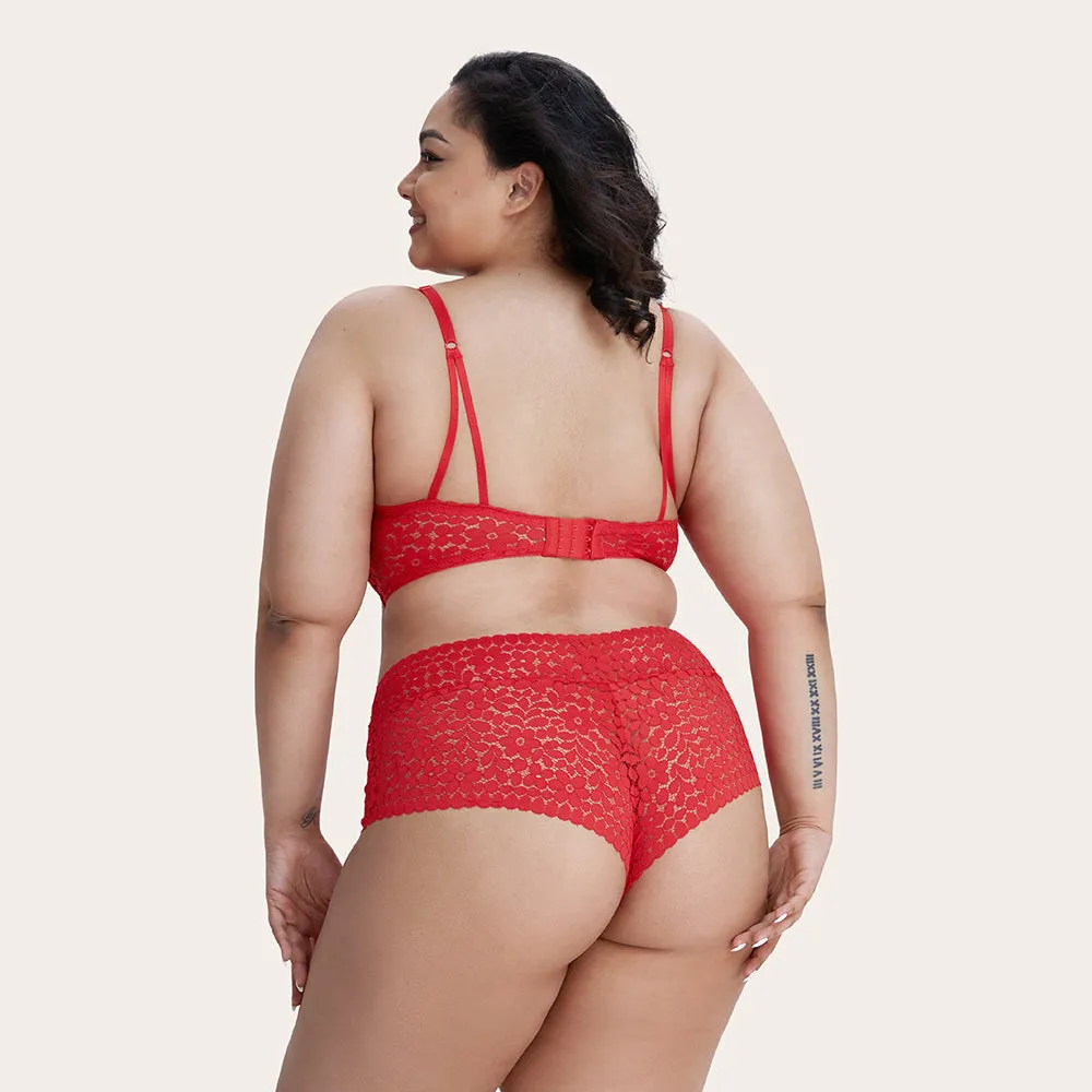 AMINA Floral Lace Sweet Love Red Boyshorts