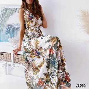Amy Fashion - Sexy Deep V-Neck Ankle-Length Beach Party Dress
