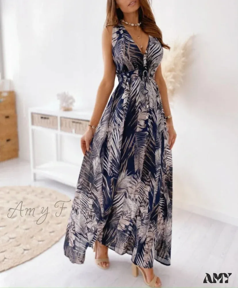 Amy Fashion - Sexy Deep V-Neck Ankle-Length Beach Party Dress