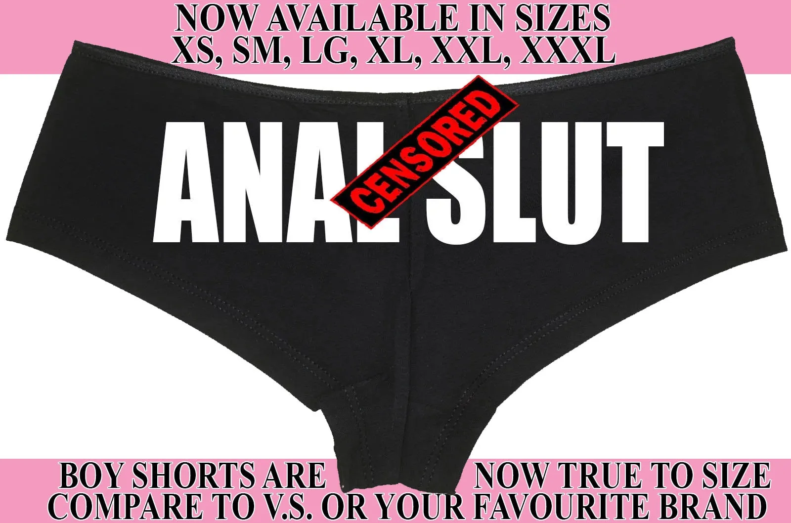 Anal Slut • Black Boyshorts • Choose Your Color Text