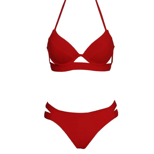 Andzhelika Bikinis Women Bandage Swimsuit Bikini 2021 Sexy Push Up Swimwear Low Waist Bathing Suit Halter Bikinis Suit Swim