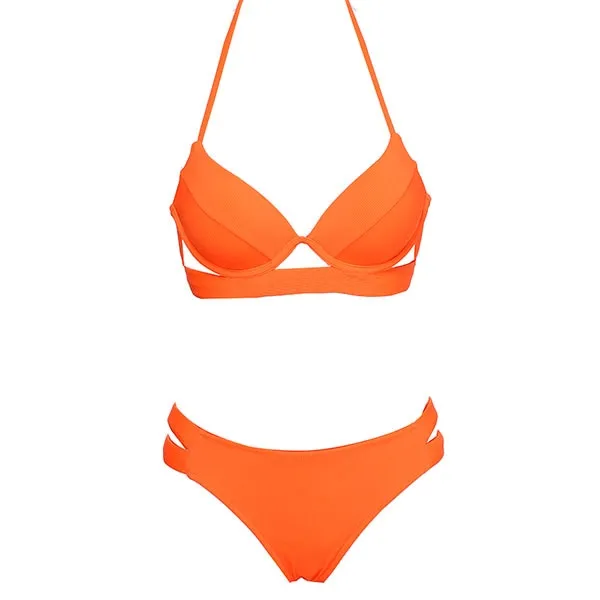 Andzhelika Bikinis Women Bandage Swimsuit Bikini 2021 Sexy Push Up Swimwear Low Waist Bathing Suit Halter Bikinis Suit Swim