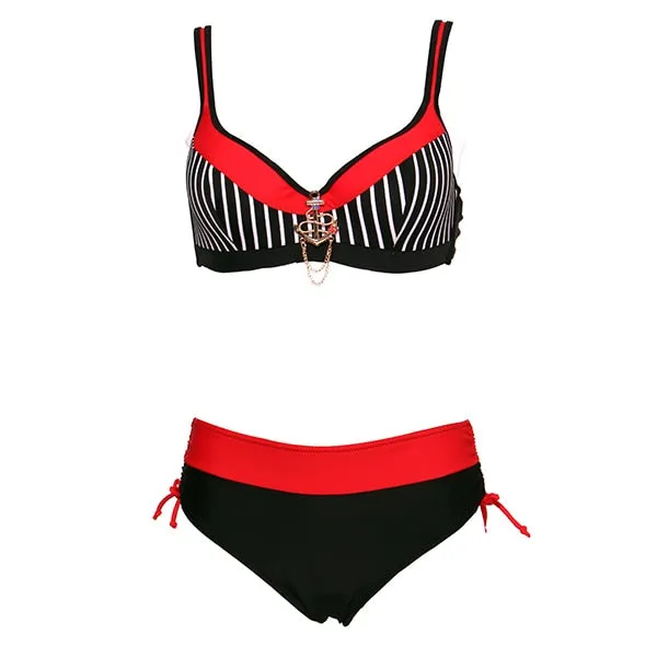 Andzhelika Sexy Striped Bikinis Women Swimsuit Patchwork Large Cup Bikini Set Push Up Swimwear Beach Plus Size Bathing Suit