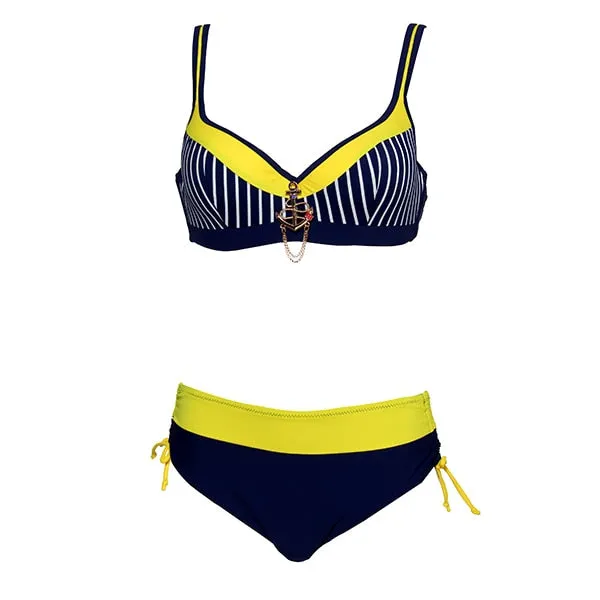 Andzhelika Sexy Striped Bikinis Women Swimsuit Patchwork Large Cup Bikini Set Push Up Swimwear Beach Plus Size Bathing Suit