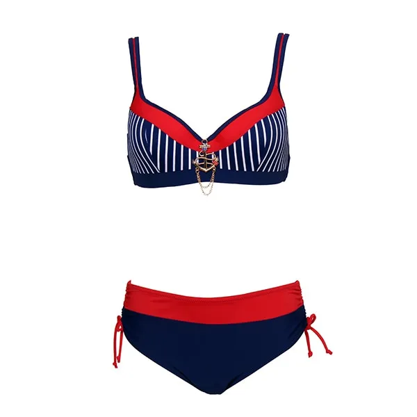 Andzhelika Sexy Striped Bikinis Women Swimsuit Patchwork Large Cup Bikini Set Push Up Swimwear Beach Plus Size Bathing Suit