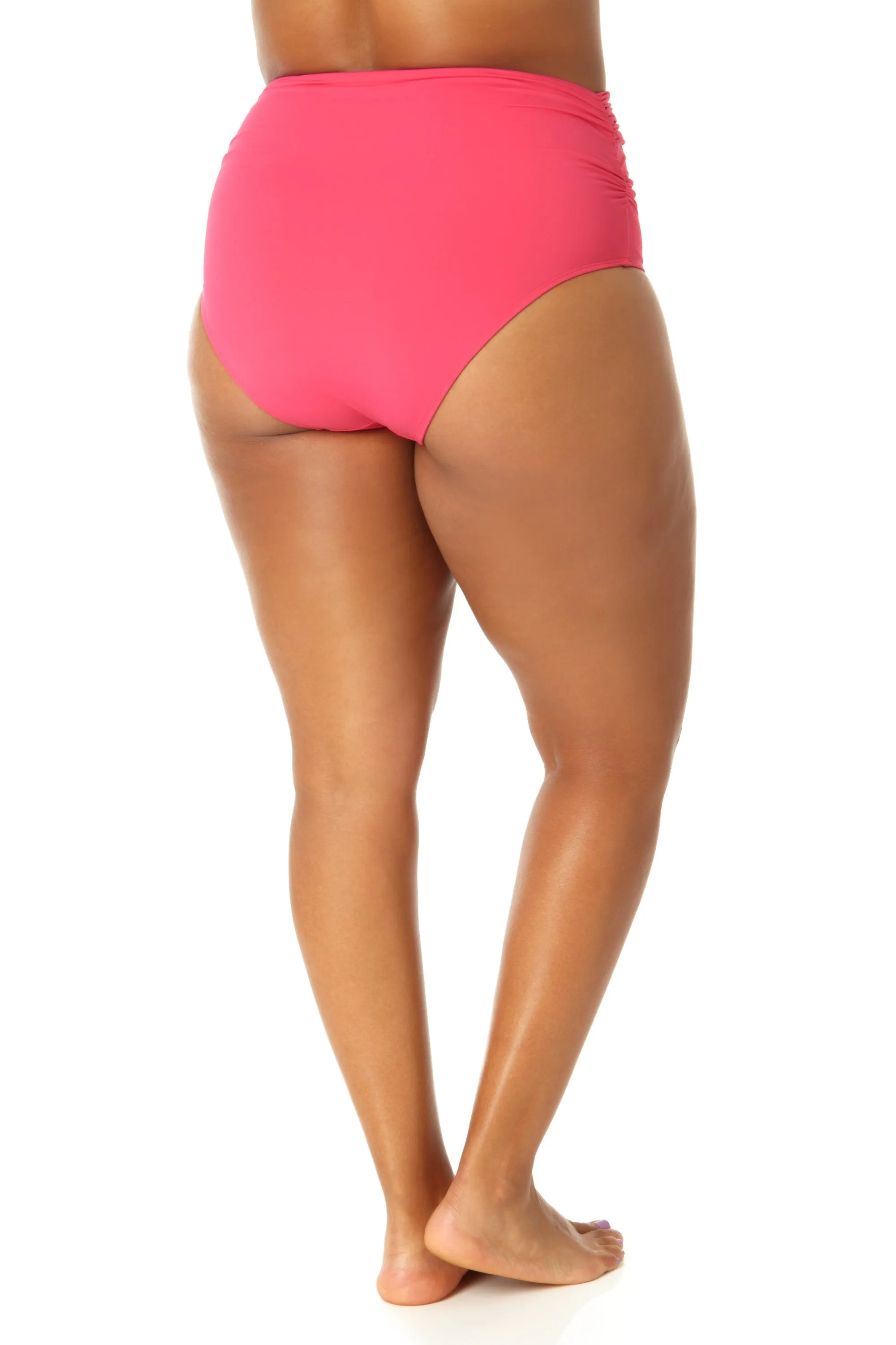 Anne Cole Plus - Convertible High Waist Shirred Swim Bottom