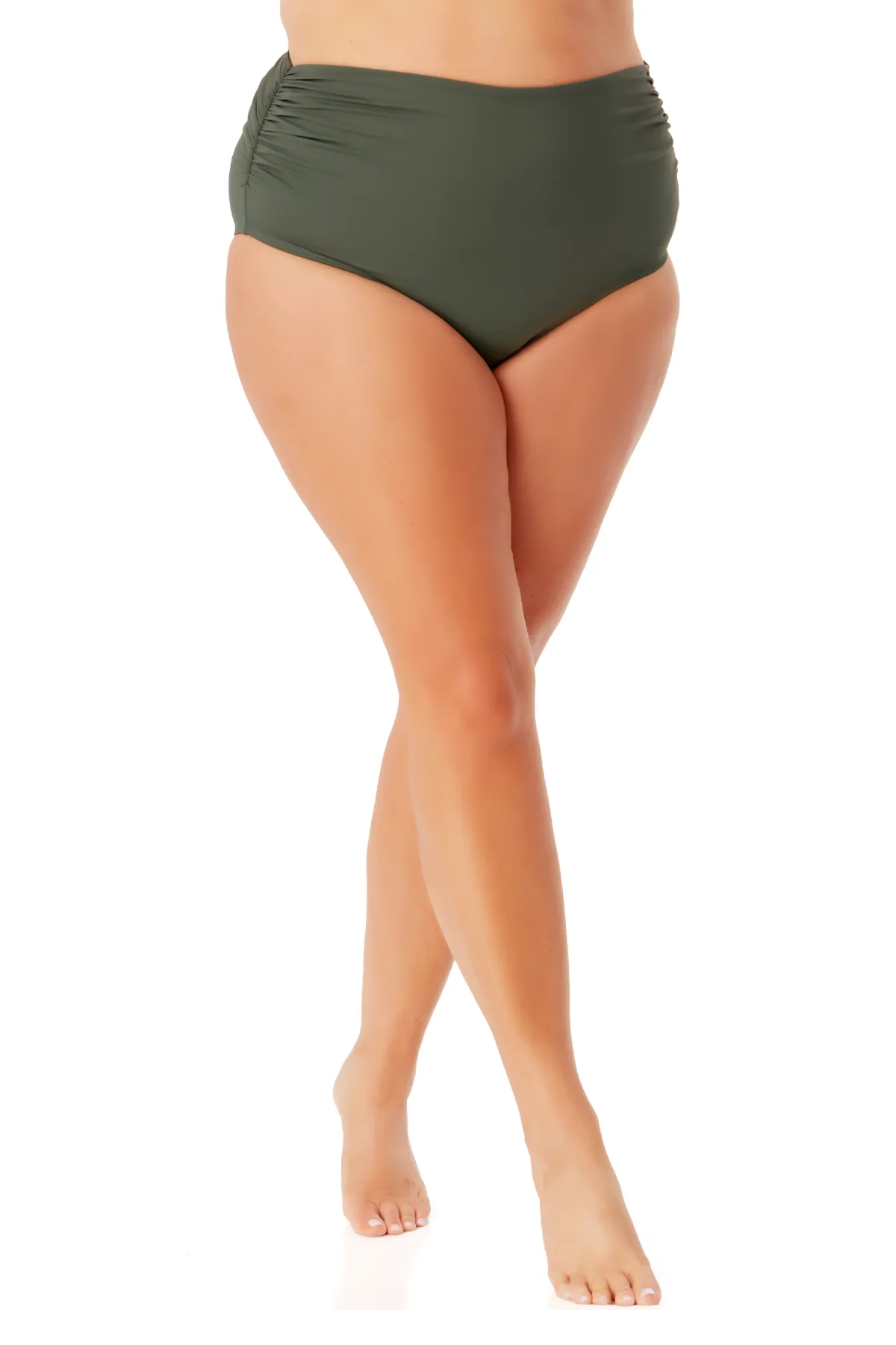 Anne Cole Plus - Convertible High Waist Shirred Swim Bottom
