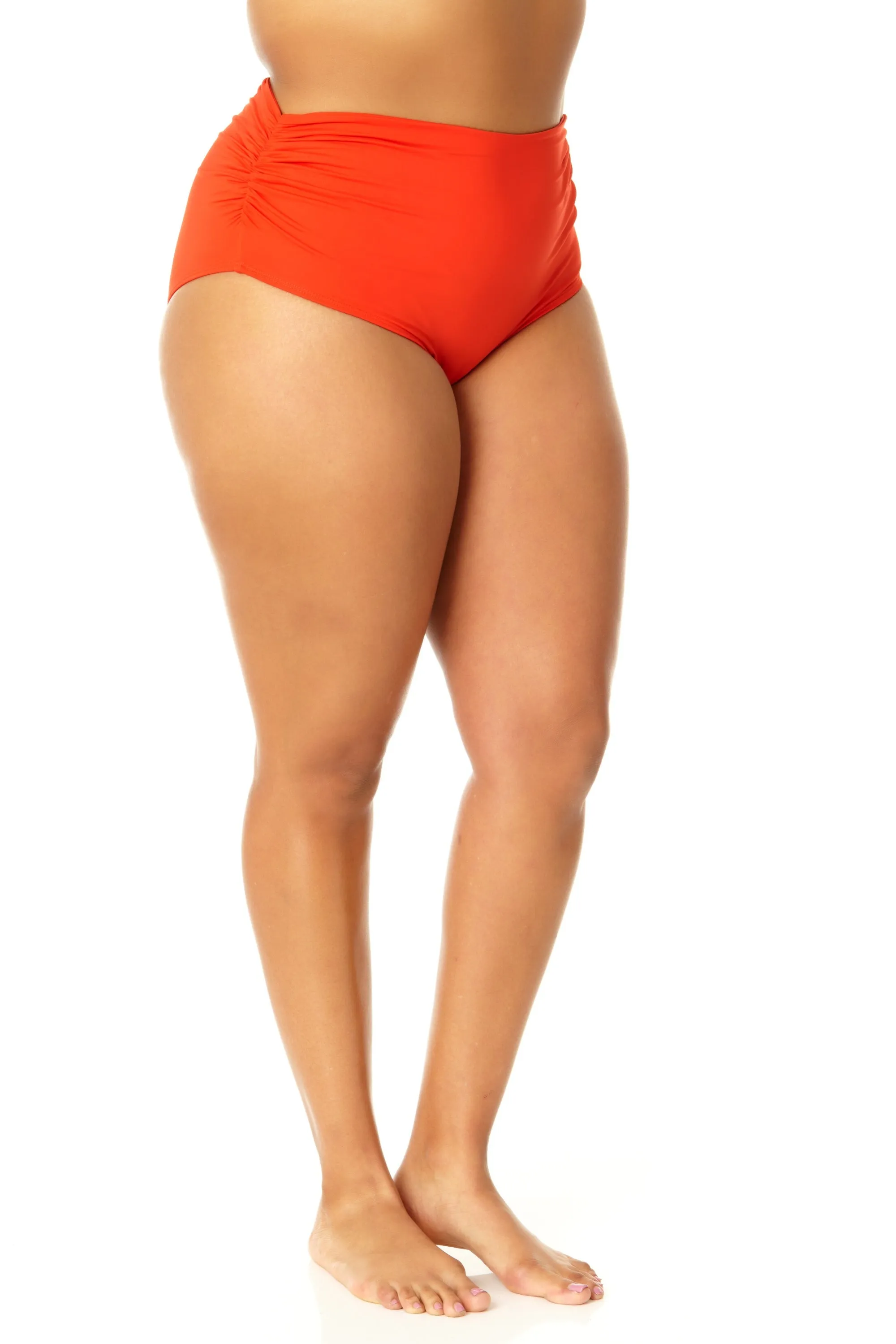 Anne Cole Plus - Convertible High Waist Shirred Swim Bottom