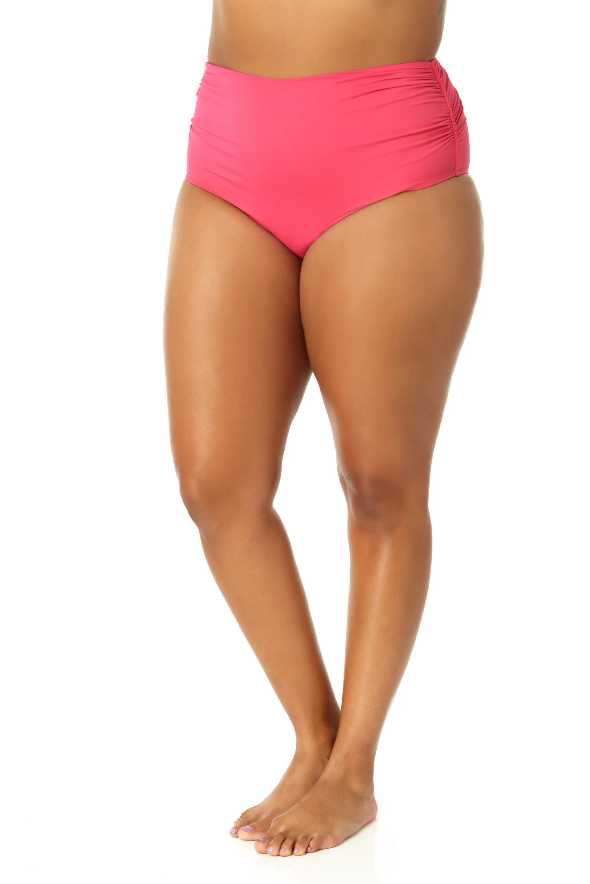 Anne Cole Plus - Convertible High Waist Shirred Swim Bottom
