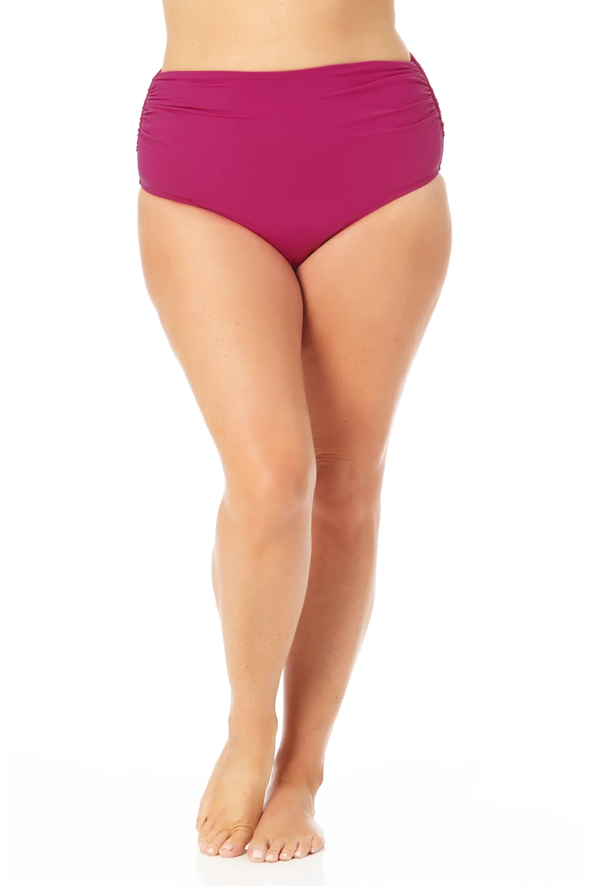 Anne Cole Plus - Convertible High Waist Shirred Swim Bottom