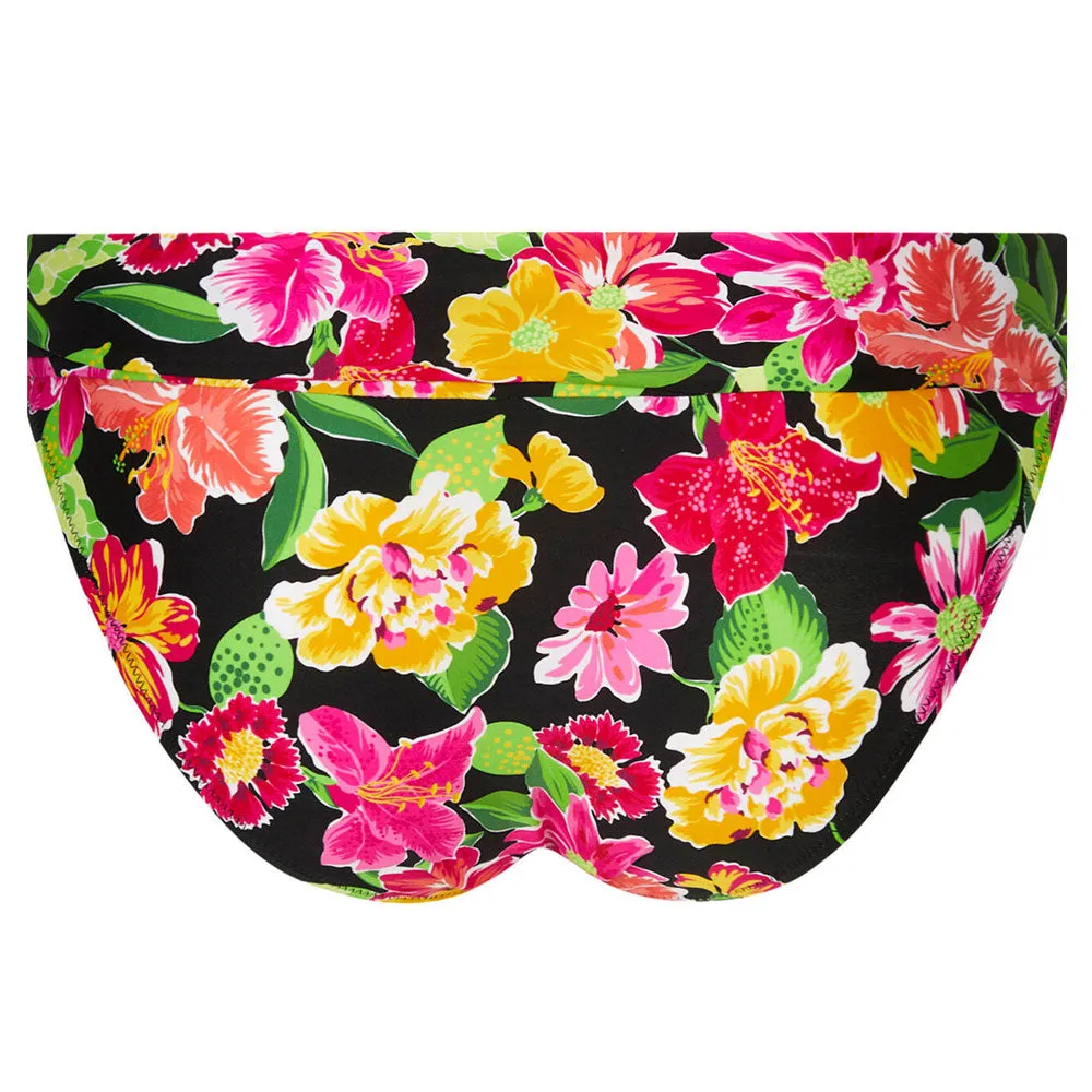 Antigel 'La Feminissima' Fold-Down Bikini Brief in Rose Améthyste (Floral on Black)
