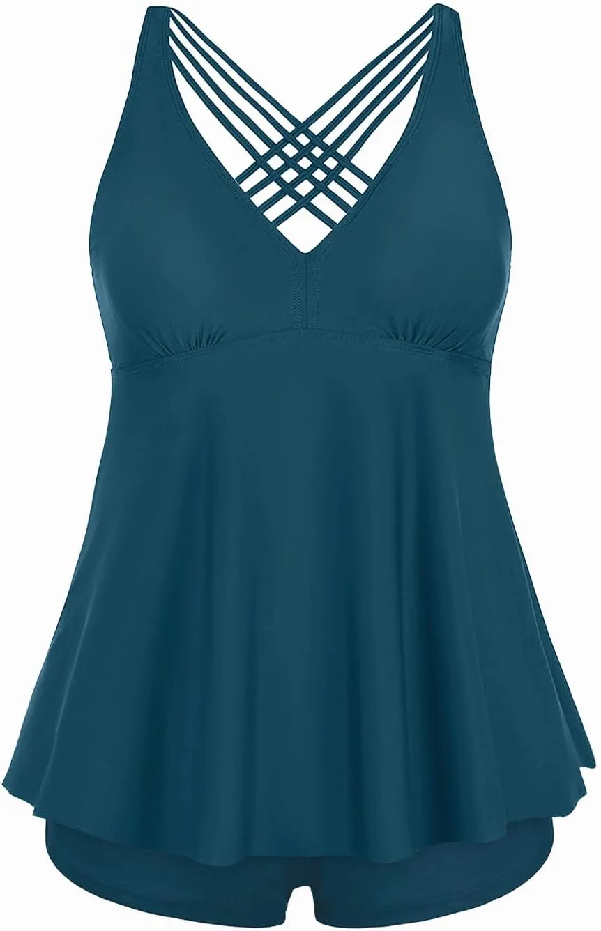 Aqua Eve Plus Size Swimsuits with Shorts Two Piece Tankini for Women Flowy Bathing Suits Athletic Swimwear