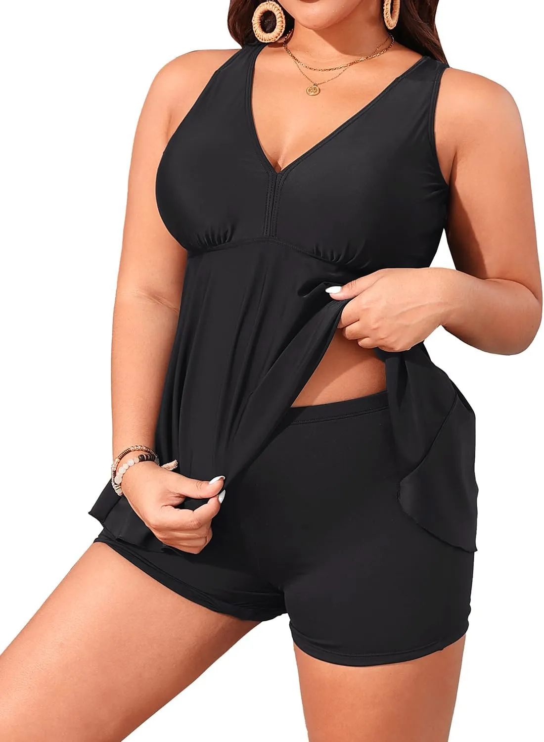 Aqua Eve Plus Size Swimsuits with Shorts Two Piece Tankini for Women Flowy Bathing Suits Athletic Swimwear