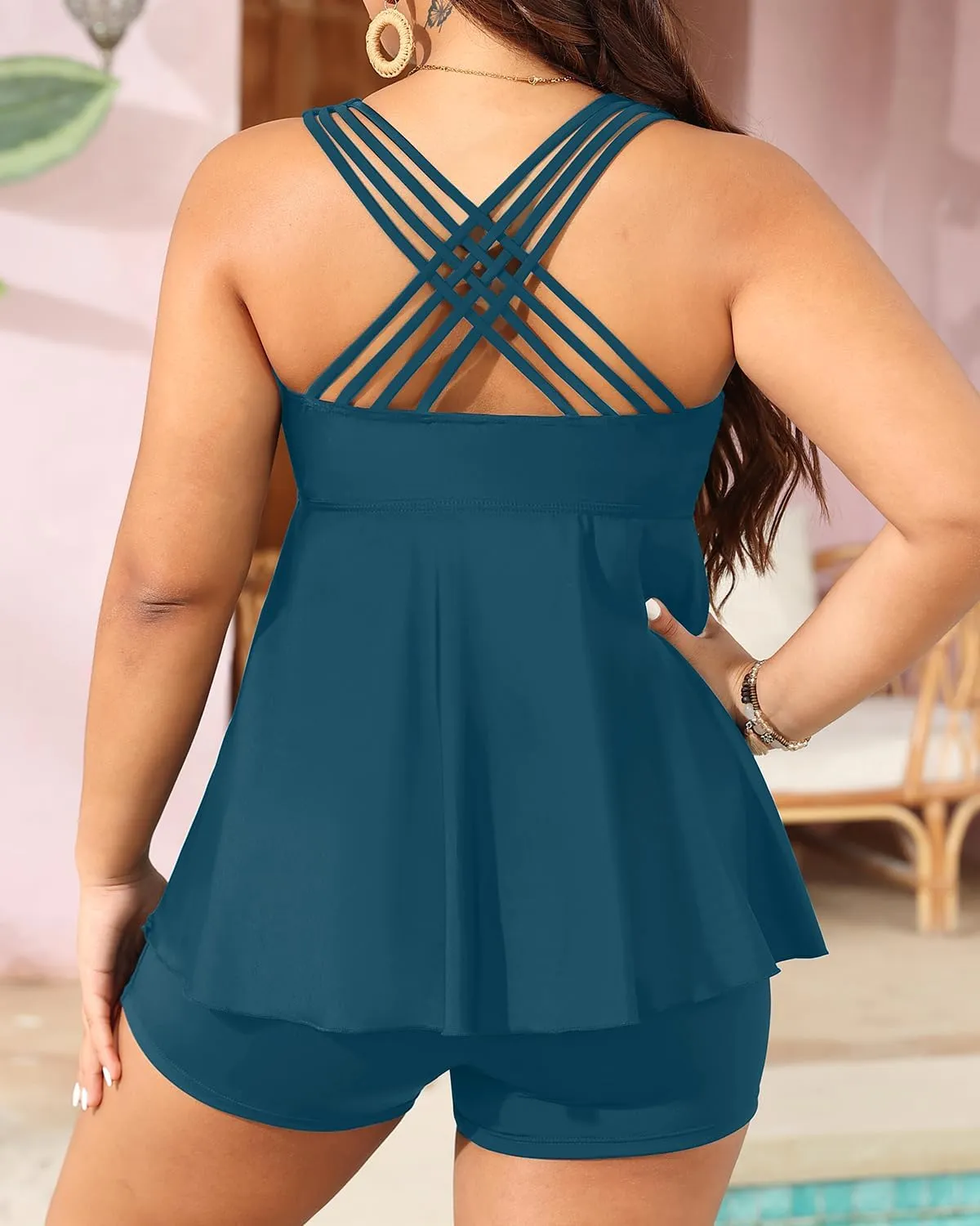 Aqua Eve Plus Size Swimsuits with Shorts Two Piece Tankini for Women Flowy Bathing Suits Athletic Swimwear