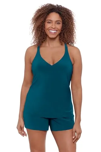 Aqua Green Women's Standard Y-Back Tankini Top, Seeing Spots