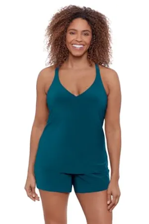 Aqua Green Women's Standard Y-Back Tankini Top, Seeing Spots