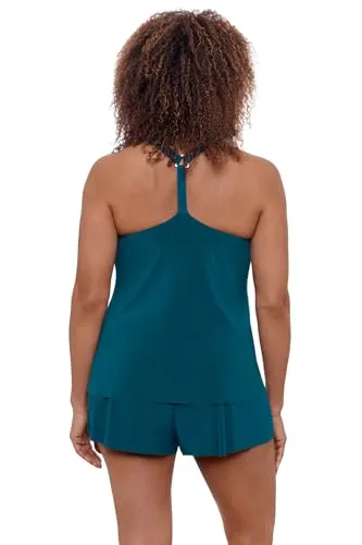 Aqua Green Women's Standard Y-Back Tankini Top, Seeing Spots