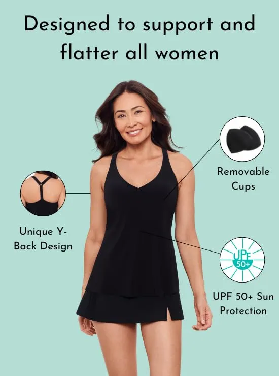 Aqua Green Women's Standard Y-Back Tankini Top, Seeing Spots