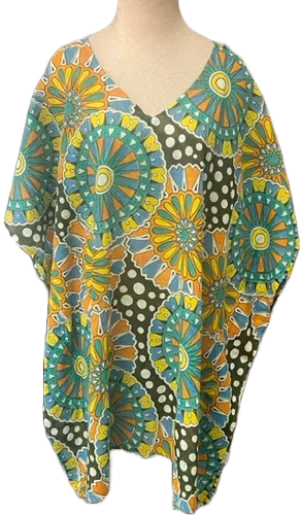 Aqua Orange and Yellow Wheels Kaftan