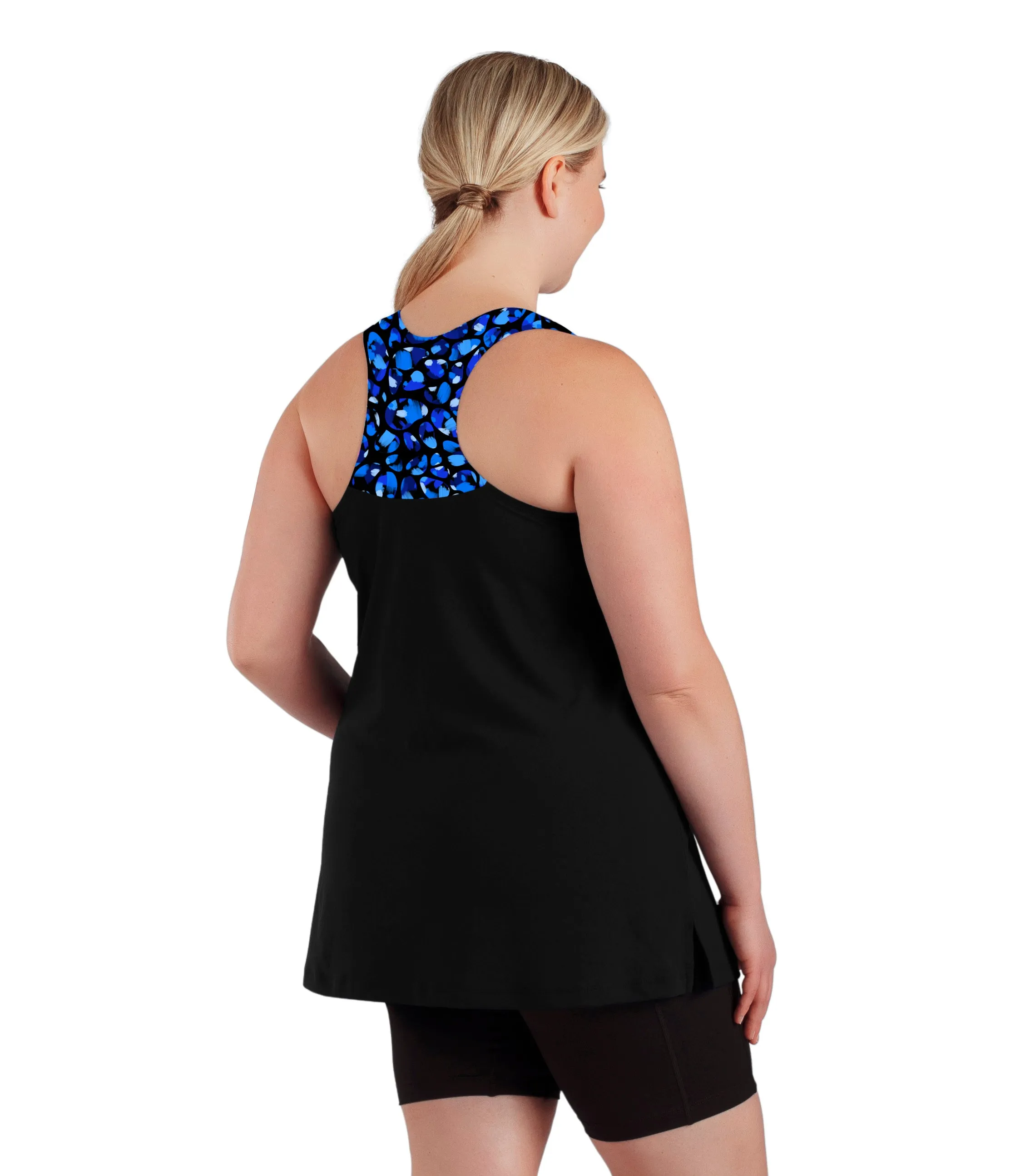AquaSport Hanalei Tankini Top Ocean Blues Print Black - FINAL SALE
