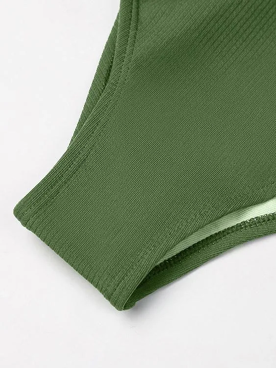 Army Green Off The Shoulder Short Sleeve Bikinis
