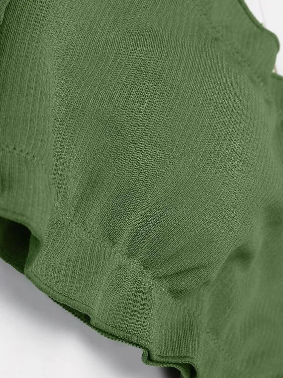 Army Green Off The Shoulder Short Sleeve Bikinis