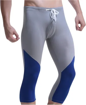 Athletic Capris for Men Color Block Leggings Drawstring Compression Pants Quick-Dry Active Wear Training Jogger Pant