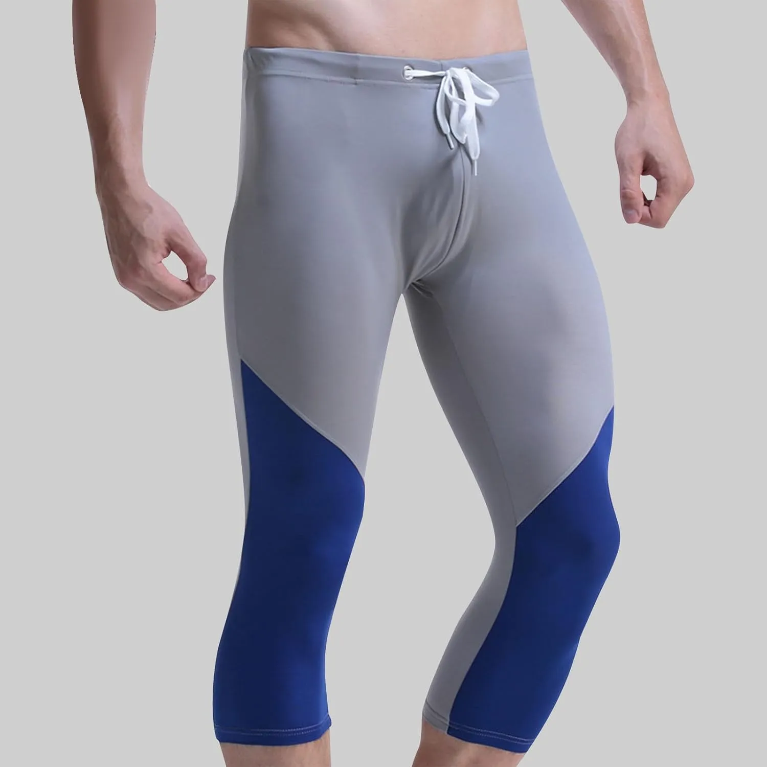Athletic Capris for Men Color Block Leggings Drawstring Compression Pants Quick-Dry Active Wear Training Jogger Pant