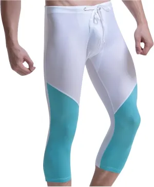 Athletic Capris for Men Color Block Leggings Drawstring Compression Pants Quick-Dry Active Wear Training Jogger Pant
