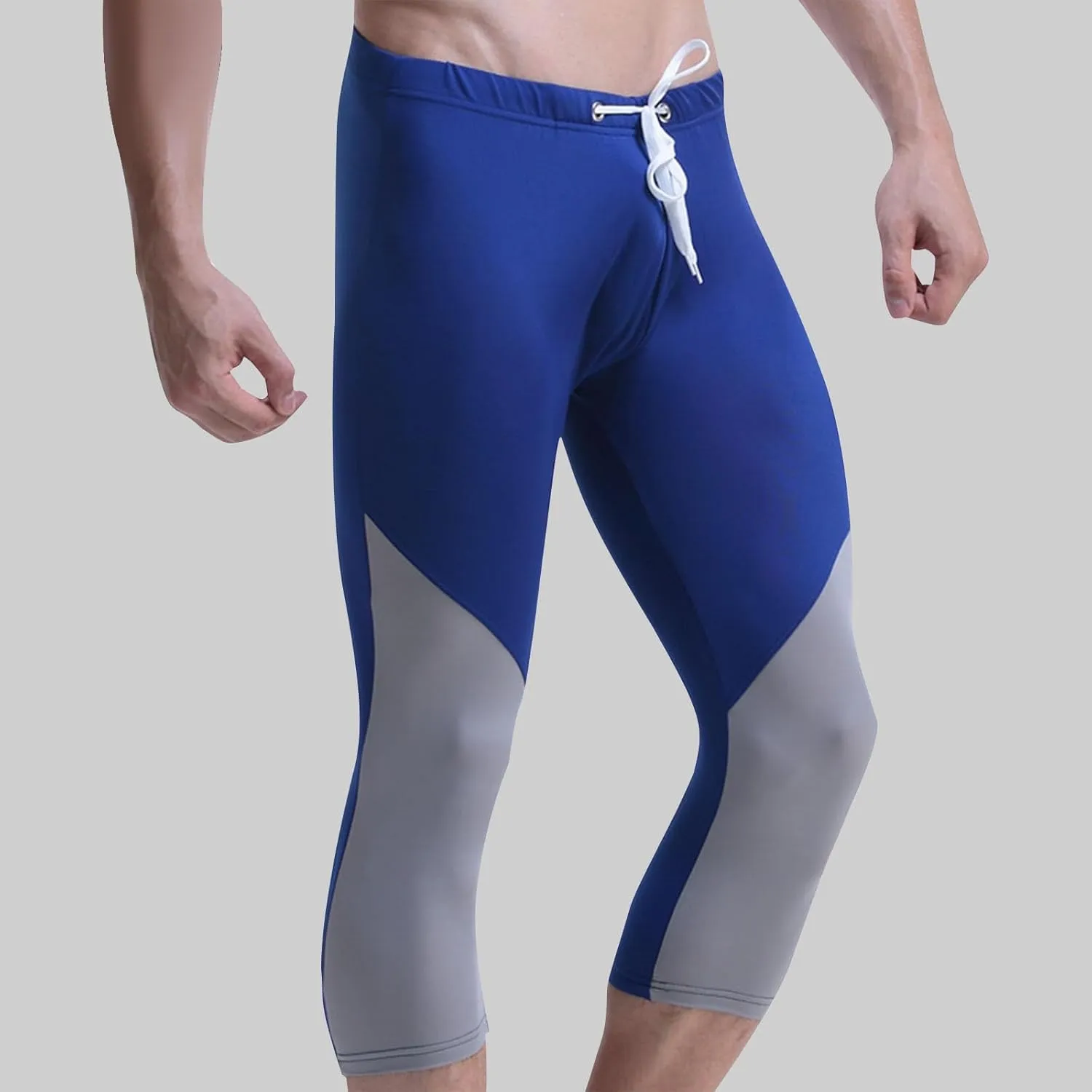 Athletic Capris for Men Color Block Leggings Drawstring Compression Pants Quick-Dry Active Wear Training Jogger Pant