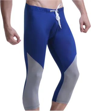 Athletic Capris for Men Color Block Leggings Drawstring Compression Pants Quick-Dry Active Wear Training Jogger Pant