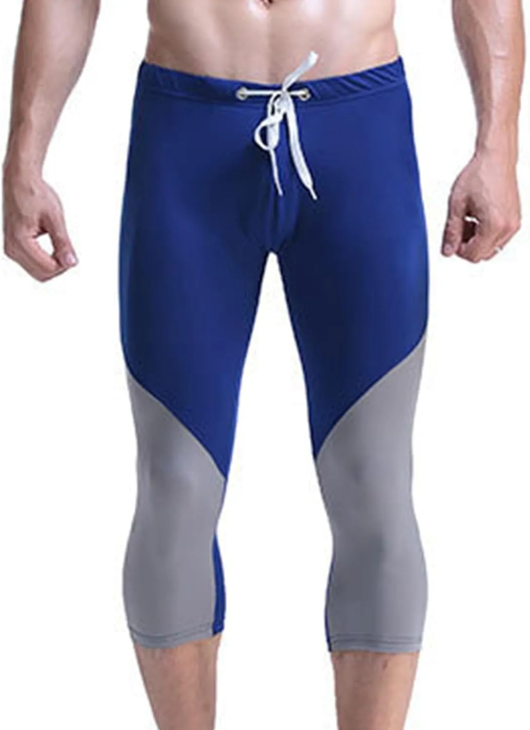 Athletic Capris for Men Color Block Leggings Drawstring Compression Pants Quick-Dry Active Wear Training Jogger Pant