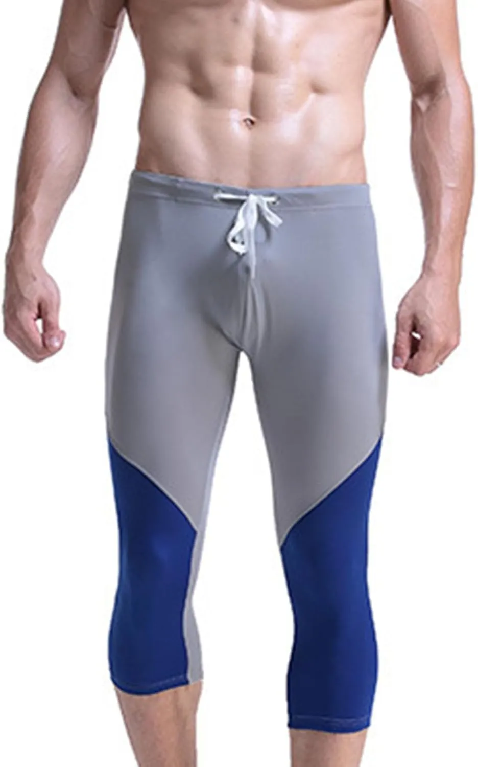 Athletic Capris for Men Color Block Leggings Drawstring Compression Pants Quick-Dry Active Wear Training Jogger Pant