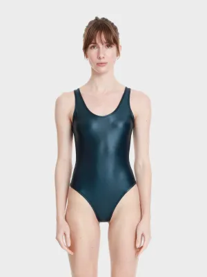 Athletic one piece open back glowy bathing suit