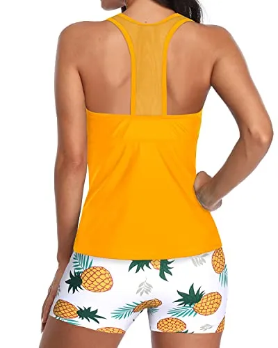 Athletic Racerback Swim Tankini Top With Loose Fit For Women-Yellow Pineapple