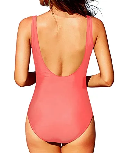 Attractive And Slimming Ruched Tummy Control Swimwear-Coral Pink