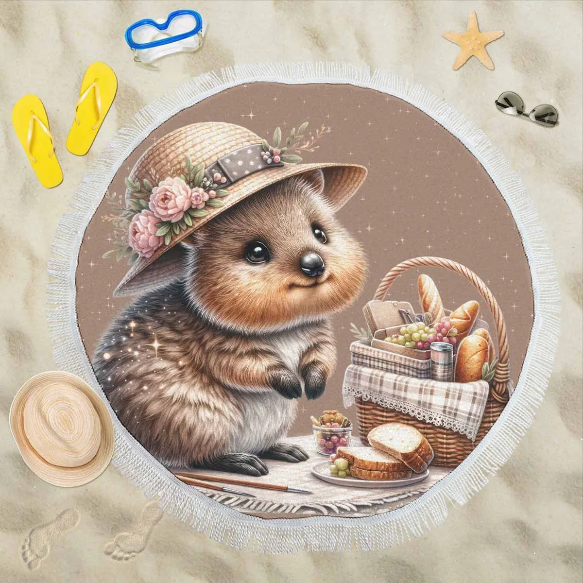 Australian Animals Quokka Awd1330  Circular Beach Shawl 59"
