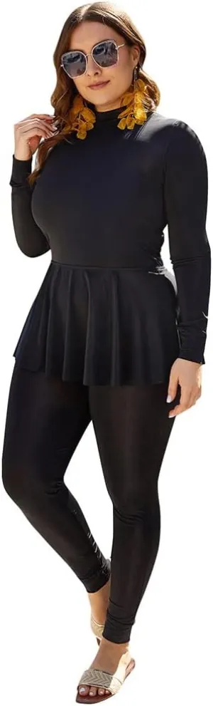 AWIBMK Muslim Swimsuits for Women Plus Size Full Coverage Swimwear Modest Islamic Hijab Ladies Swimming Burkini Bathing Suit