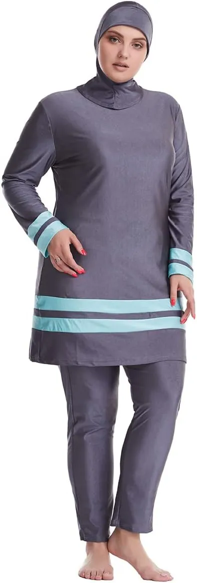 AWIBMK Muslim Swimsuits for Women Plus Size Full Coverage Swimwear Modest Islamic Hijab Ladies Swimming Burkini Bathing Suit