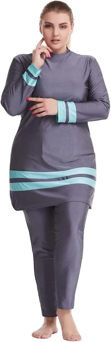 AWIBMK Muslim Swimsuits for Women Plus Size Full Coverage Swimwear Modest Islamic Hijab Ladies Swimming Burkini Bathing Suit