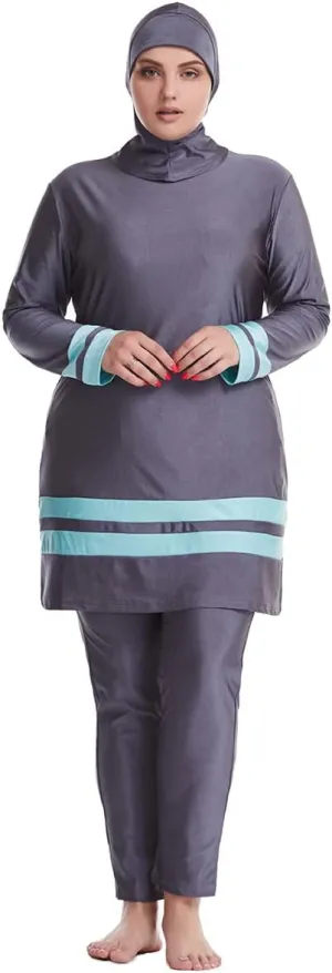 AWIBMK Muslim Swimsuits for Women Plus Size Full Coverage Swimwear Modest Islamic Hijab Ladies Swimming Burkini Bathing Suit