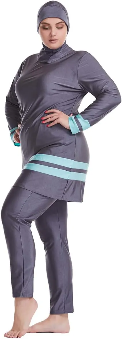 AWIBMK Muslim Swimsuits for Women Plus Size Full Coverage Swimwear Modest Islamic Hijab Ladies Swimming Burkini Bathing Suit