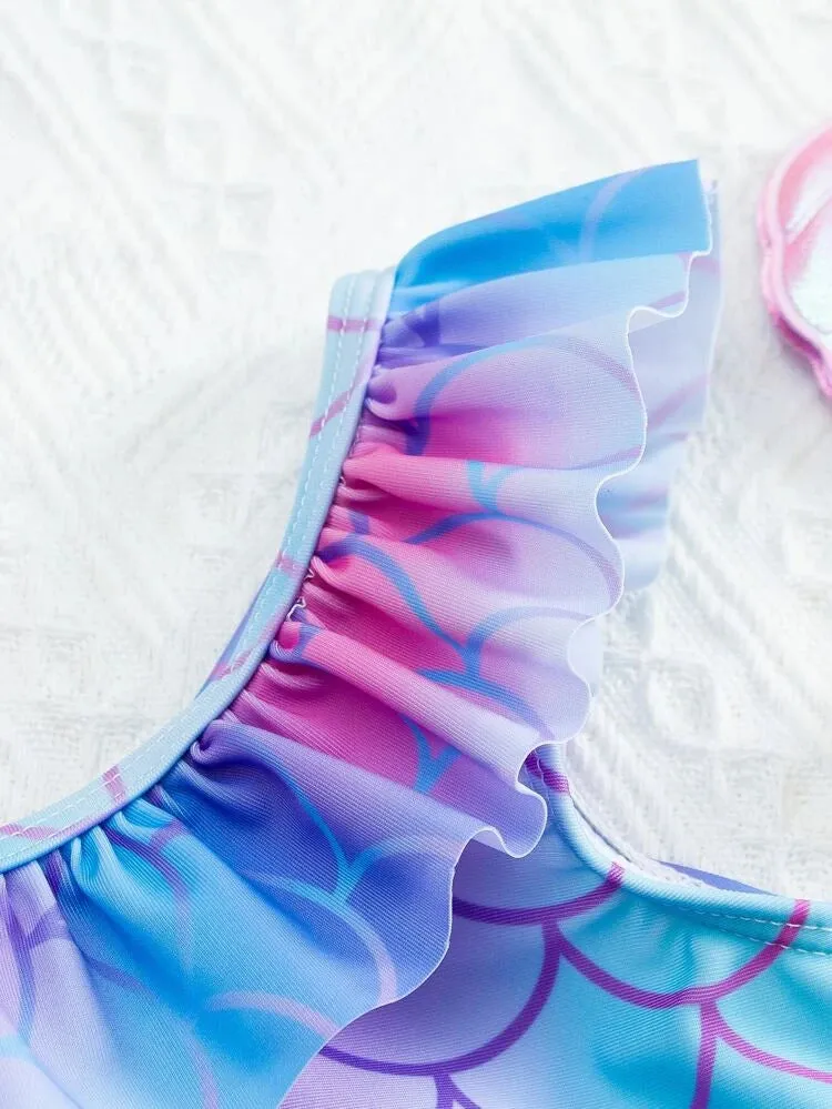 Baby Girls’ Mermaid Purple & Green One-Piece