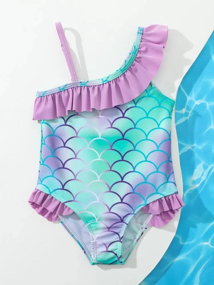 Baby Girls’ Mermaid Purple & Green One-Piece